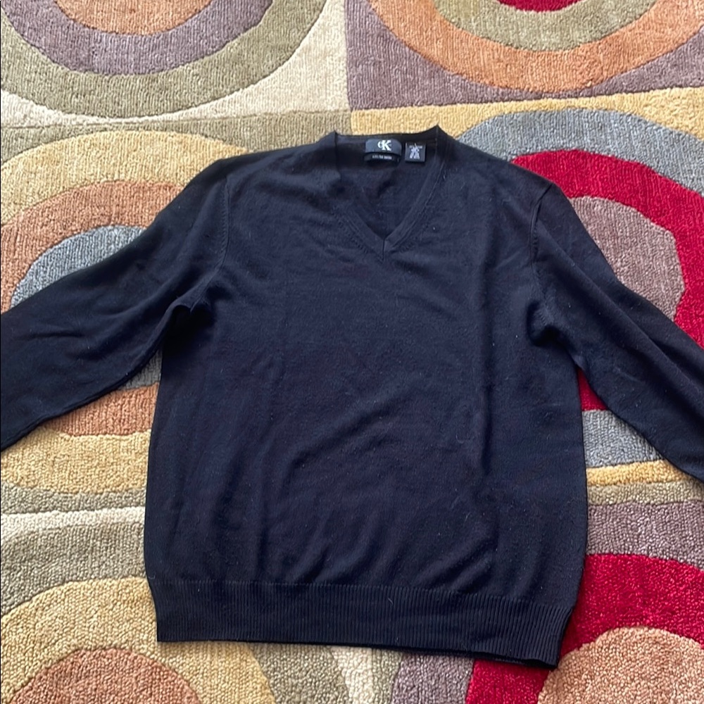 Men’s Black Calvin Klein V-Neck Sweater, Sz L